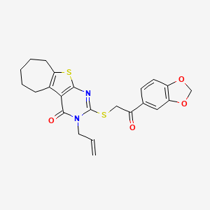 molecular formula C23H22N2O4S2 B2883456 3-烯丙基-2-((2-(苯并[d][1,3]二氧杂环-5-基)-2-氧代乙基)硫)-6,7,8,9-四氢-3H-环庚[4,5]噻吩并[2,3-d]嘧啶-4(5H)-酮 CAS No. 690642-76-3