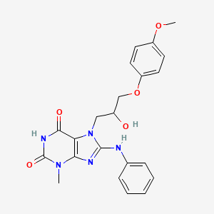 molecular formula C22H23N5O5 B2883459 8-Anilino-7-[2-hydroxy-3-(4-methoxyphenoxy)propyl]-3-methylpurine-2,6-dione CAS No. 505081-14-1