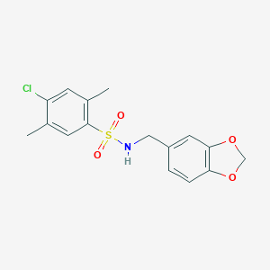 molecular formula C16H16ClNO4S B288346 N-(1,3-benzodioxol-5-ylmethyl)-4-chloro-2,5-dimethylbenzenesulfonamide 