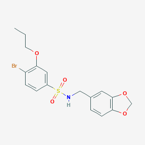 molecular formula C17H18BrNO5S B288347 N-(1,3-benzodioxol-5-ylmethyl)-4-bromo-3-propoxybenzenesulfonamide 