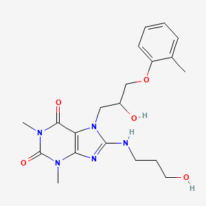 molecular formula C20H27N5O5 B2883476 7-(2-hydroxy-3-(o-tolyloxy)propyl)-8-((3-hydroxypropyl)amino)-1,3-dimethyl-1H-purine-2,6(3H,7H)-dione CAS No. 505080-82-0