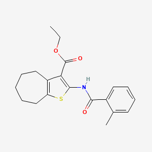 molecular formula C20H23NO3S B2883484 ethyl 2-(2-methylbenzamido)-5,6,7,8-tetrahydro-4H-cyclohepta[b]thiophene-3-carboxylate CAS No. 312949-75-0