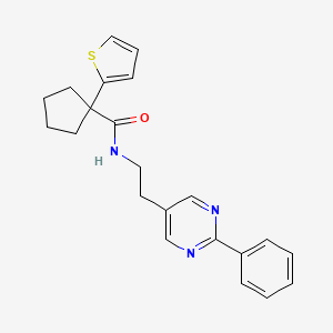 molecular formula C22H23N3OS B2883501 N-(2-(2-phenylpyrimidin-5-yl)ethyl)-1-(thiophen-2-yl)cyclopentanecarboxamide CAS No. 2034513-17-0
