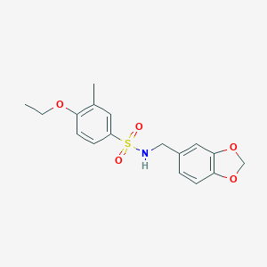 molecular formula C17H19NO5S B288351 N-(1,3-benzodioxol-5-ylmethyl)-4-ethoxy-3-methylbenzenesulfonamide 