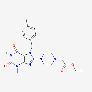 molecular formula C22H28N6O4 B2883522 ethyl 2-(4-(3-methyl-7-(4-methylbenzyl)-2,6-dioxo-2,3,6,7-tetrahydro-1H-purin-8-yl)piperazin-1-yl)acetate CAS No. 898437-84-8