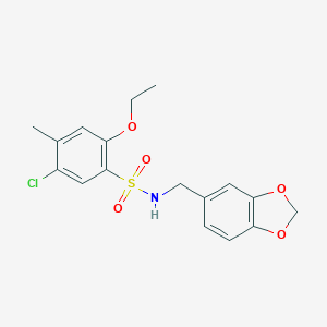 molecular formula C17H18ClNO5S B288353 N-(1,3-benzodioxol-5-ylmethyl)-5-chloro-2-ethoxy-4-methylbenzenesulfonamide 