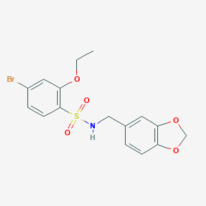 molecular formula C16H16BrNO5S B288354 N-(1,3-benzodioxol-5-ylmethyl)-4-bromo-2-ethoxybenzenesulfonamide 