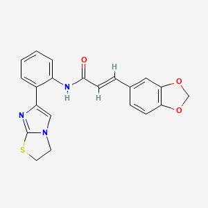 molecular formula C21H17N3O3S B2883548 (E)-3-(benzo[d][1,3]dioxol-5-yl)-N-(2-(2,3-dihydroimidazo[2,1-b]thiazol-6-yl)phenyl)acrylamide CAS No. 2034892-13-0