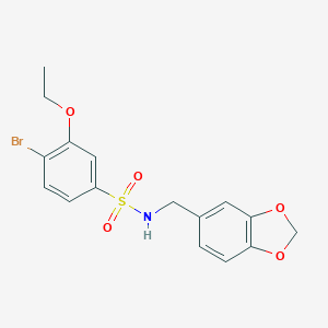 molecular formula C16H16BrNO5S B288355 N-(1,3-benzodioxol-5-ylmethyl)-4-bromo-3-ethoxybenzenesulfonamide 