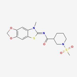 molecular formula C16H19N3O5S2 B2883550 (Z)-N-(7-methyl-[1,3]dioxolo[4',5':4,5]benzo[1,2-d]thiazol-6(7H)-ylidene)-1-(methylsulfonyl)piperidine-3-carboxamide CAS No. 1060173-39-8