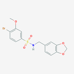 molecular formula C15H14BrNO5S B288356 N-(1,3-benzodioxol-5-ylmethyl)-4-bromo-3-methoxybenzenesulfonamide 