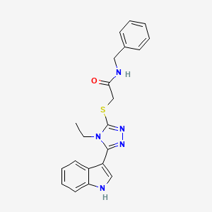 molecular formula C21H21N5OS B2883569 N-benzyl-2-((4-ethyl-5-(1H-indol-3-yl)-4H-1,2,4-triazol-3-yl)thio)acetamide CAS No. 832681-08-0