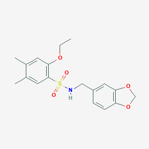 molecular formula C18H21NO5S B288357 N-(1,3-benzodioxol-5-ylmethyl)-2-ethoxy-4,5-dimethylbenzenesulfonamide 