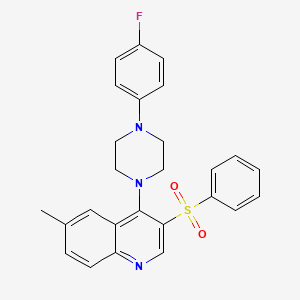 molecular formula C26H24FN3O2S B2883573 3-(Benzenesulfonyl)-4-[4-(4-fluorophenyl)piperazin-1-yl]-6-methylquinoline CAS No. 872200-29-8