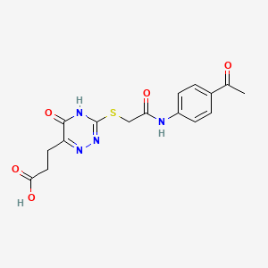 molecular formula C16H16N4O5S B2883578 3-[3-({2-[(4-Acetylphenyl)amino]-2-oxoethyl}sulfanyl)-5-hydroxy-1,2,4-triazin-6-yl]propanoic acid CAS No. 881433-52-9
