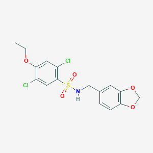 molecular formula C16H15Cl2NO5S B288358 N-(1,3-benzodioxol-5-ylmethyl)-2,5-dichloro-4-ethoxybenzenesulfonamide 