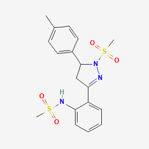 molecular formula C18H21N3O4S2 B2883581 N-{2-[1-甲磺酰基-5-(4-甲苯基)-4,5-二氢-1H-吡唑-3-基]苯基}甲磺酰胺 CAS No. 923250-41-3
