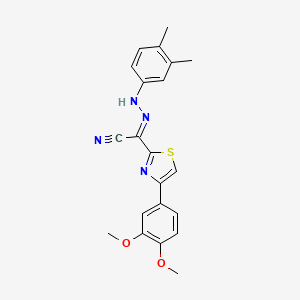 molecular formula C21H20N4O2S B2883582 (2E)-4-(3,4-dimethoxyphenyl)-N-(3,4-dimethylanilino)-1,3-thiazole-2-carboximidoyl cyanide CAS No. 477286-07-0