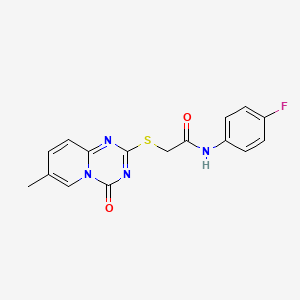 molecular formula C16H13FN4O2S B2883590 N-(4-fluorophenyl)-2-(7-methyl-4-oxopyrido[1,2-a][1,3,5]triazin-2-yl)sulfanylacetamide CAS No. 896319-30-5