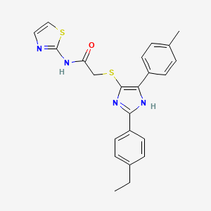 molecular formula C23H22N4OS2 B2883596 2-((2-(4-ethylphenyl)-5-(p-tolyl)-1H-imidazol-4-yl)thio)-N-(thiazol-2-yl)acetamide CAS No. 901258-66-0
