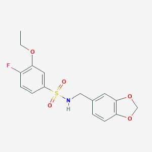 molecular formula C16H16FNO5S B288360 N-(1,3-benzodioxol-5-ylmethyl)-3-ethoxy-4-fluorobenzenesulfonamide 