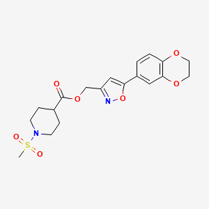 molecular formula C19H22N2O7S B2883632 (5-(2,3-Dihydrobenzo[b][1,4]dioxin-6-yl)isoxazol-3-yl)methyl 1-(methylsulfonyl)piperidine-4-carboxylate CAS No. 1203102-52-6