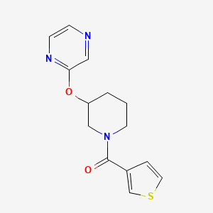 molecular formula C14H15N3O2S B2883645 (3-(吡嗪-2-yloxy)哌啶-1-基)(噻吩-3-基)甲酮 CAS No. 2034440-99-6