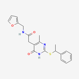 molecular formula C20H21N3O3S B2883658 N-(furan-2-ylmethyl)-2-(4-methyl-6-oxo-2-((1-phenylethyl)thio)-1,6-dihydropyrimidin-5-yl)acetamide CAS No. 1105245-87-1