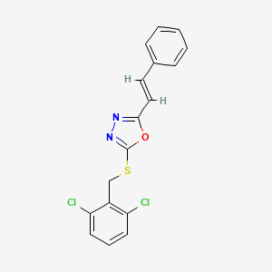 molecular formula C17H12Cl2N2OS B2883659 2-[(2,6-二氯苄基)硫代]-5-[(E)-2-苯乙烯基]-1,3,4-恶二唑 CAS No. 1164458-36-9