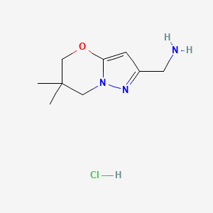 molecular formula C9H16ClN3O B2883676 {6,6-Dimethyl-5H,6H,7H-pyrazolo[3,2-b][1,3]oxazin-2-yl}methanamine hydrochloride CAS No. 2251054-18-7