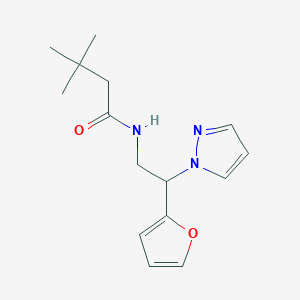 molecular formula C15H21N3O2 B2883681 N-(2-(furan-2-yl)-2-(1H-pyrazol-1-yl)ethyl)-3,3-dimethylbutanamide CAS No. 2034274-75-2