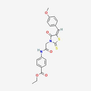 molecular formula C22H20N2O5S2 B2883690 (E)-4-(2-(5-(4-甲氧基苄亚叉)-4-氧代-2-硫代噻唑烷-3-基)乙酰氨基)苯甲酸乙酯 CAS No. 303026-39-3