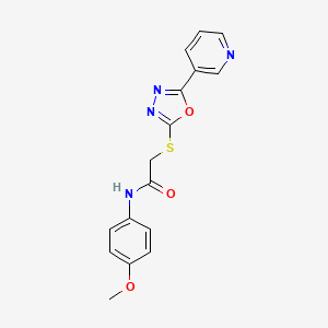 molecular formula C16H14N4O3S B2883698 N-(4-methoxyphenyl)-2-{[5-(pyridin-3-yl)-1,3,4-oxadiazol-2-yl]sulfanyl}acetamide CAS No. 697294-72-7