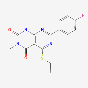 molecular formula C16H15FN4O2S B2883699 5-(ethylthio)-7-(4-fluorophenyl)-1,3-dimethylpyrimido[4,5-d]pyrimidine-2,4(1H,3H)-dione CAS No. 852169-53-0