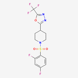 molecular formula C14H12F5N3O3S B2883704 2-(1-((2,4-二氟苯基)磺酰基)哌啶-4-基)-5-(三氟甲基)-1,3,4-恶二唑 CAS No. 1705950-37-3