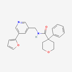 N-((5-(furan-2-yl)pyridin-3-yl)methyl)-4-phenyltetrahydro-2H-pyran-4-carboxamide
