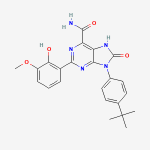 B2883718 9-(4-(tert-butyl)phenyl)-2-(2-hydroxy-3-methoxyphenyl)-8-oxo-8,9-dihydro-7H-purine-6-carboxamide CAS No. 898422-04-3