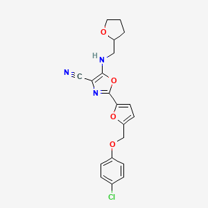 molecular formula C20H18ClN3O4 B2883742 2-(5-((4-氯苯氧基)甲基)呋喃-2-基)-5-(((四氢呋喃-2-基)甲基)氨基)恶唑-4-腈 CAS No. 941969-00-2