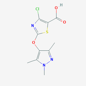 molecular formula C10H10ClN3O3S B2883780 4-Chloro-2-(1,3,5-trimethylpyrazol-4-yl)oxy-1,3-thiazole-5-carboxylic acid CAS No. 1506216-97-2