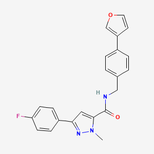 molecular formula C22H18FN3O2 B2883793 3-(4-fluorophenyl)-N-(4-(furan-3-yl)benzyl)-1-methyl-1H-pyrazole-5-carboxamide CAS No. 2034297-59-9