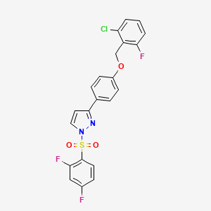 molecular formula C22H14ClF3N2O3S B2883806 3-{4-[(2-chloro-6-fluorobenzyl)oxy]phenyl}-1-[(2,4-difluorophenyl)sulfonyl]-1H-pyrazole CAS No. 477710-96-6