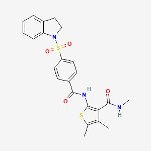 molecular formula C23H23N3O4S2 B2883808 2-(4-(indolin-1-ylsulfonyl)benzamido)-N,4,5-trimethylthiophene-3-carboxamide CAS No. 896300-55-3