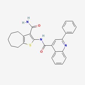 molecular formula C26H23N3O2S B2883813 N-(3-carbamoyl-5,6,7,8-tetrahydro-4H-cyclohepta[b]thiophen-2-yl)-2-phenylquinoline-4-carboxamide CAS No. 397279-58-2