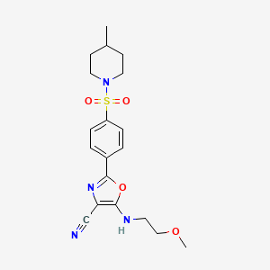 molecular formula C19H24N4O4S B2883824 5-((2-Methoxyethyl)amino)-2-(4-((4-methylpiperidin-1-yl)sulfonyl)phenyl)oxazole-4-carbonitrile CAS No. 941247-94-5