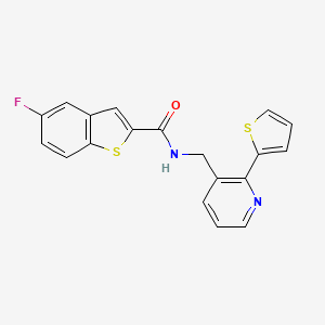 molecular formula C19H13FN2OS2 B2883834 5-fluoro-N-((2-(thiophen-2-yl)pyridin-3-yl)methyl)benzo[b]thiophene-2-carboxamide CAS No. 2034577-00-7
