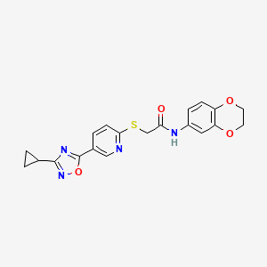 molecular formula C20H18N4O4S B2883847 2-{[5-(3-环丙基-1,2,4-恶二唑-5-基)吡啶-2-基]硫代}-N-(2,3-二氢-1,4-苯并二氧杂环-6-基)乙酰胺 CAS No. 1251607-48-3