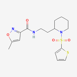 molecular formula C16H21N3O4S2 B2883886 5-methyl-N-(2-(1-(thiophen-2-ylsulfonyl)piperidin-2-yl)ethyl)isoxazole-3-carboxamide CAS No. 1209884-82-1