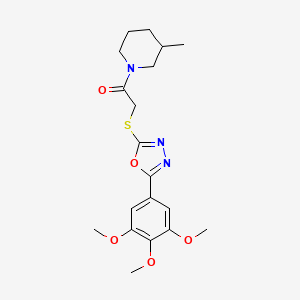 molecular formula C19H25N3O5S B2883888 1-(3-Methylpiperidin-1-yl)-2-((5-(3,4,5-trimethoxyphenyl)-1,3,4-oxadiazol-2-yl)thio)ethanone CAS No. 851129-35-6