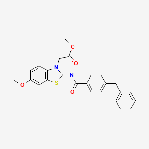 molecular formula C25H22N2O4S B2883890 (Z)-methyl 2-(2-((4-benzylbenzoyl)imino)-6-methoxybenzo[d]thiazol-3(2H)-yl)acetate CAS No. 1006017-24-8
