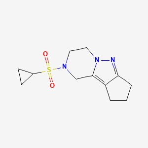 molecular formula C12H17N3O2S B2883897 2-(cyclopropylsulfonyl)-2,3,4,7,8,9-hexahydro-1H-cyclopenta[3,4]pyrazolo[1,5-a]pyrazine CAS No. 2034547-05-0